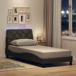 Cadru de pat cu LED fără saltea țesătură gri închis 90×200 cm