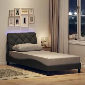 Cadru de pat cu LED fără saltea țesătură gri închis 90×200 cm