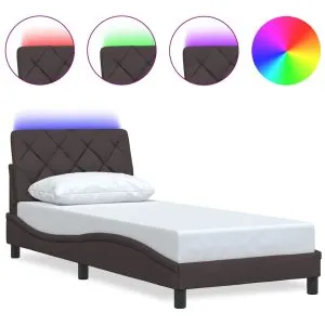Cadru de pat cu LED fără saltea țesătură maro închis 90×200 cm