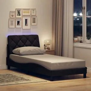 Cadru de pat cu LED fără saltea țesătură maro închis 90×200 cm