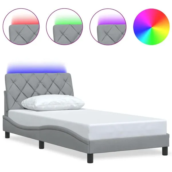 Cadru de pat cu LED fără saltea Gri deschis 100×200 cm Material