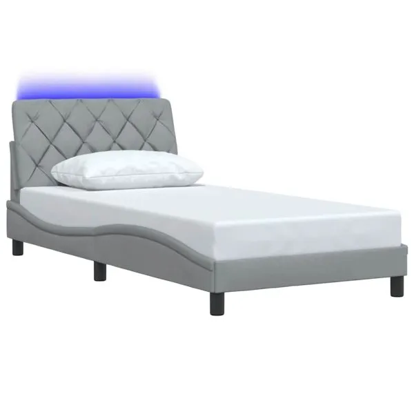 Cadru de pat cu LED fără saltea Gri deschis 100×200 cm Material