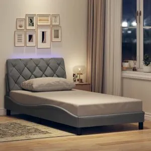 Cadru de pat cu LED fără saltea Gri deschis 100x200 cm Material