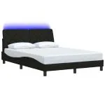 Cadru de pat cu LED fără saltea Negru 120×200 cm Stofa