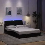 Cadru de pat cu LED fără saltea Negru 120×200 cm Stofa