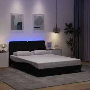 Cadru de pat cu LED fără saltea Negru 120×200 cm Stofa