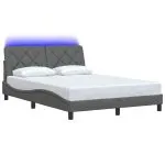 Cadru de pat cu LED fără saltea Gri închis 140×190 cm Material