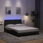Cadru de pat cu LED fără saltea Gri închis 140×190 cm Material