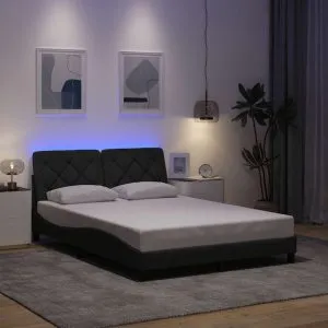 Cadru de pat cu LED fără saltea Gri închis 140×190 cm Material