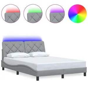 Cadru de pat cu LED fără saltea Gri deschis 140×200 cm Material
