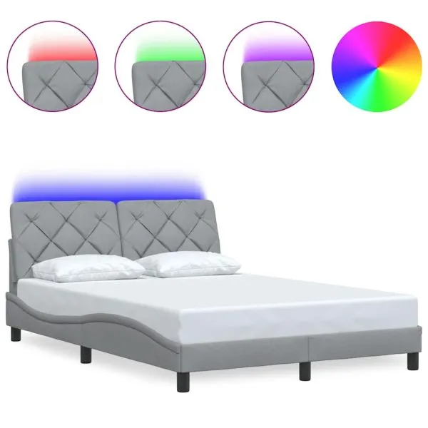 Cadru de pat cu LED fără saltea Gri deschis 140×200 cm Material