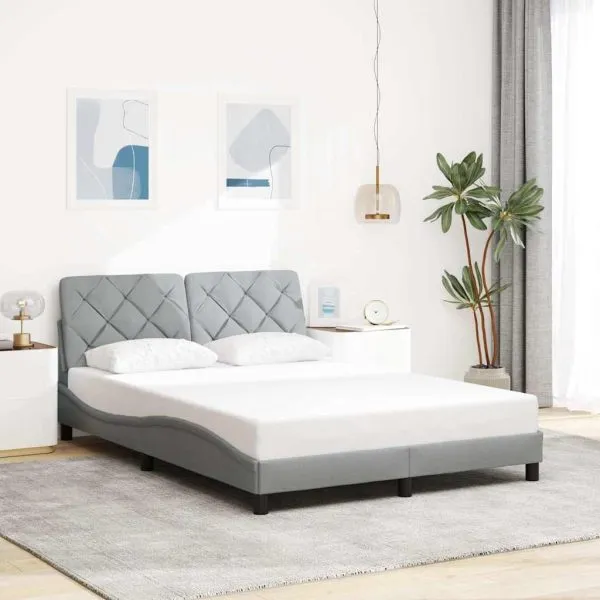 Cadru de pat cu LED fără saltea Gri deschis 140×200 cm Material
