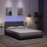 Cadru de pat cu LED fără saltea Gri deschis 140×200 cm Material