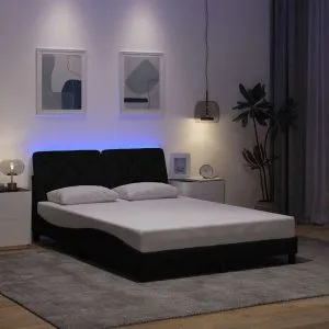 Cadru de pat cu LED fără saltea Negru 140×200 cm Material