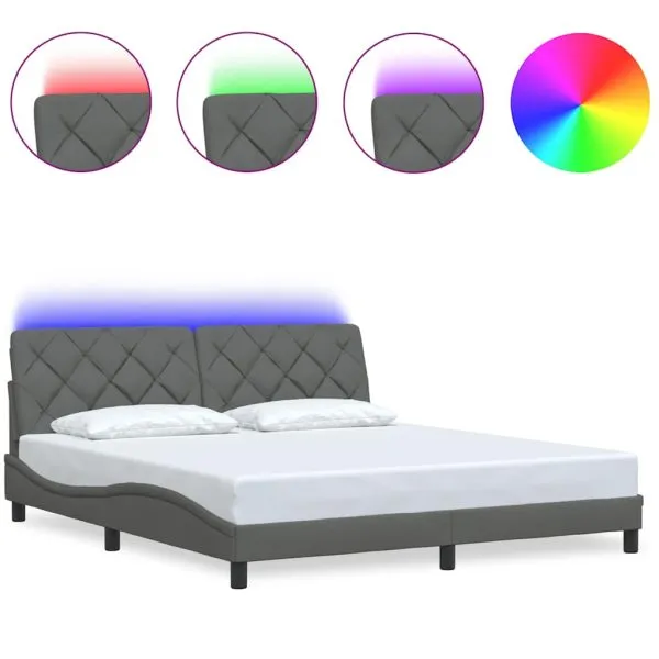 Cadru de pat cu LED fără saltea Gri închis 180×200 cm Material