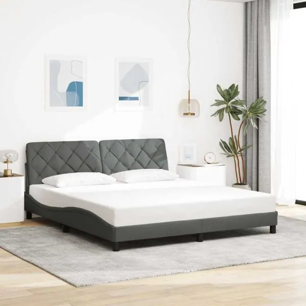 Cadru de pat cu LED fără saltea Gri închis 180×200 cm Material
