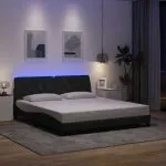 Cadru de pat cu LED fără saltea Gri închis 180×200 cm Material