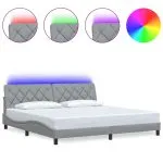 Cadru de pat cu LED fără saltea Gri deschis 200×200 cm Material