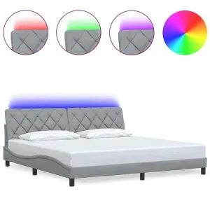 Cadru de pat cu LED fără saltea Gri deschis 200×200 cm Material