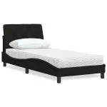 Pat cu saltea, negru, 80×200 cm, textil
