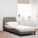 Pat cu saltea, gri taupe, 80×200 cm, textil