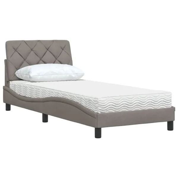 Pat cu saltea, gri taupe, 80×200 cm, textil
