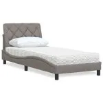 Pat cu saltea, gri taupe, 80×200 cm, textil