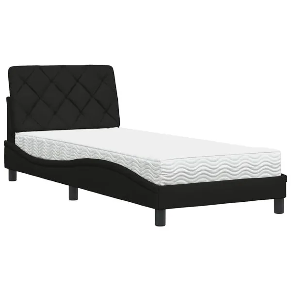 Pat cu saltea, negru, 90×190 cm, textil