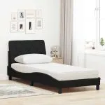 Pat cu saltea, negru, 90×190 cm, textil
