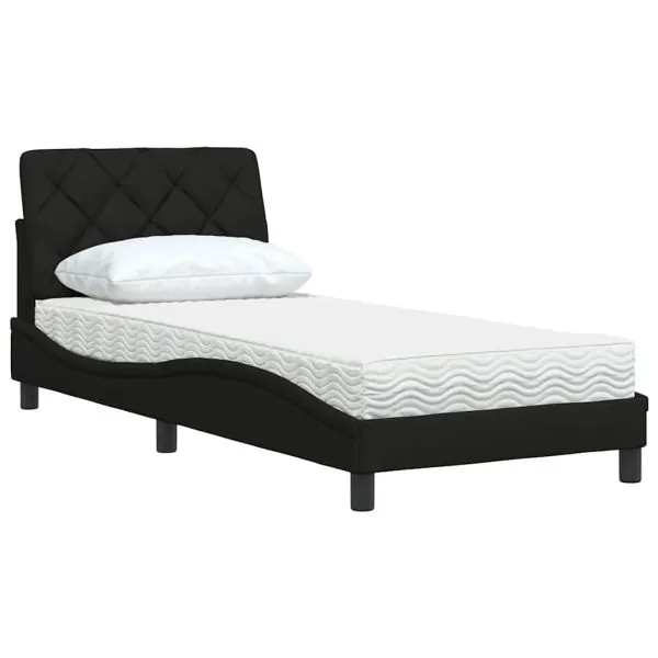 Pat cu saltea, negru, 90×190 cm, textil
