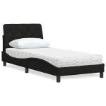 Pat cu saltea, negru, 90×190 cm, textil