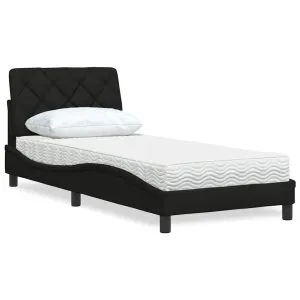 Pat cu saltea, negru, 90×190 cm, textil