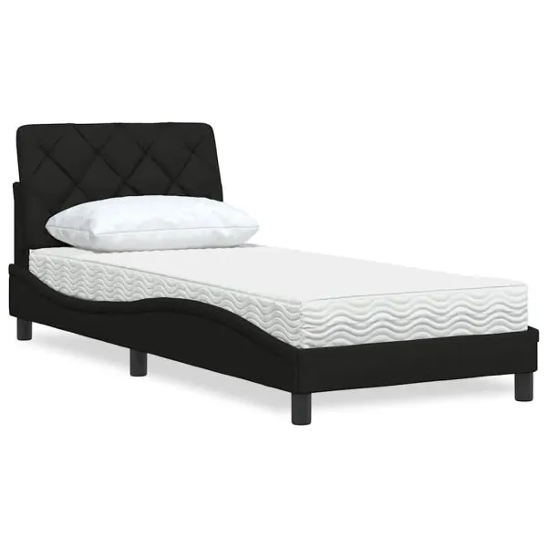 Pat cu saltea, negru, 90×190 cm, textil
