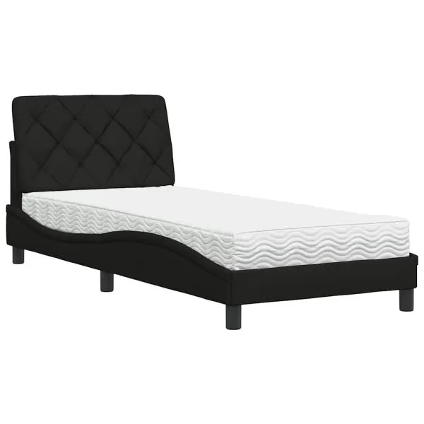 Pat cu saltea, negru, 90×200 cm, textil