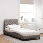 Pat cu saltea, gri taupe, 90×200 cm, textil