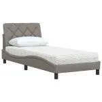 Pat cu saltea, gri taupe, 90×200 cm, textil