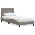 Pat cu saltea, gri taupe, 90×200 cm, textil