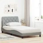 Pat cu saltea, gri deschis, 100×200 cm, textil