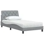 Pat cu saltea, gri deschis, 100×200 cm, textil