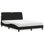 Pat cu saltea, negru, 120×200 cm, textil