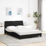 Pat cu saltea, negru, 120×200 cm, textil