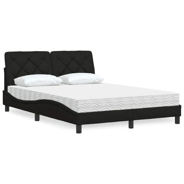 Pat cu saltea, negru, 120×200 cm, textil