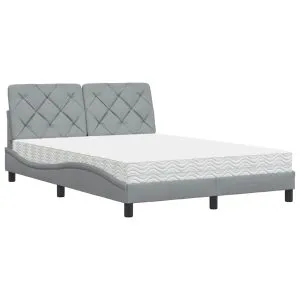 Pat cu saltea, gri deschis, 140×190 cm, textil