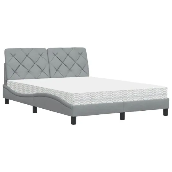 Pat cu saltea, gri deschis, 140×190 cm, textil