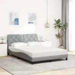 Pat cu saltea, gri deschis, 140×200 cm, material textil