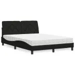 Pat cu saltea, negru, 140×200 cm, textil