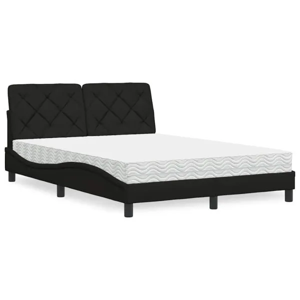Pat cu saltea, negru, 140×200 cm, textil