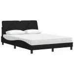 Pat cu saltea, negru, 140×200 cm, textil