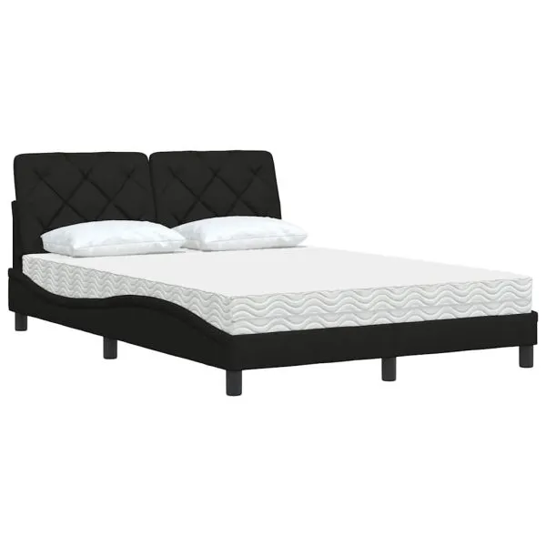 Pat cu saltea, negru, 140×200 cm, textil