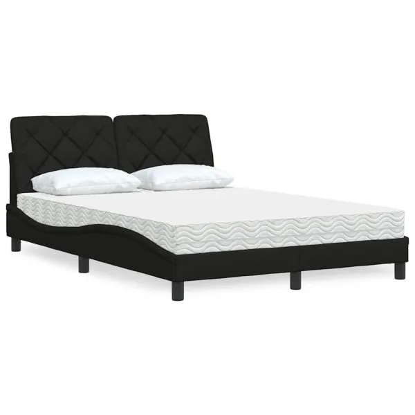 Pat cu saltea, negru, 140×200 cm, textil